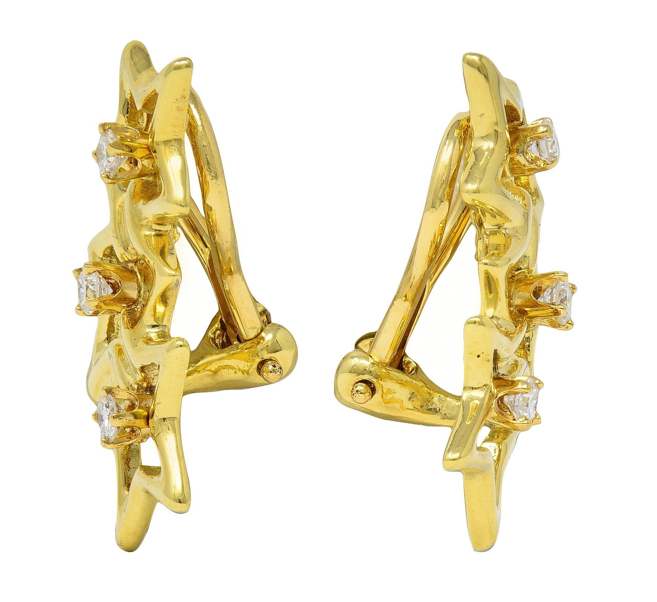 Contemporaneo Orecchini Tiffany & Co. 2010 in oro giallo 18 carati con diamante, tripla stella e clip all'orecchio in vendita