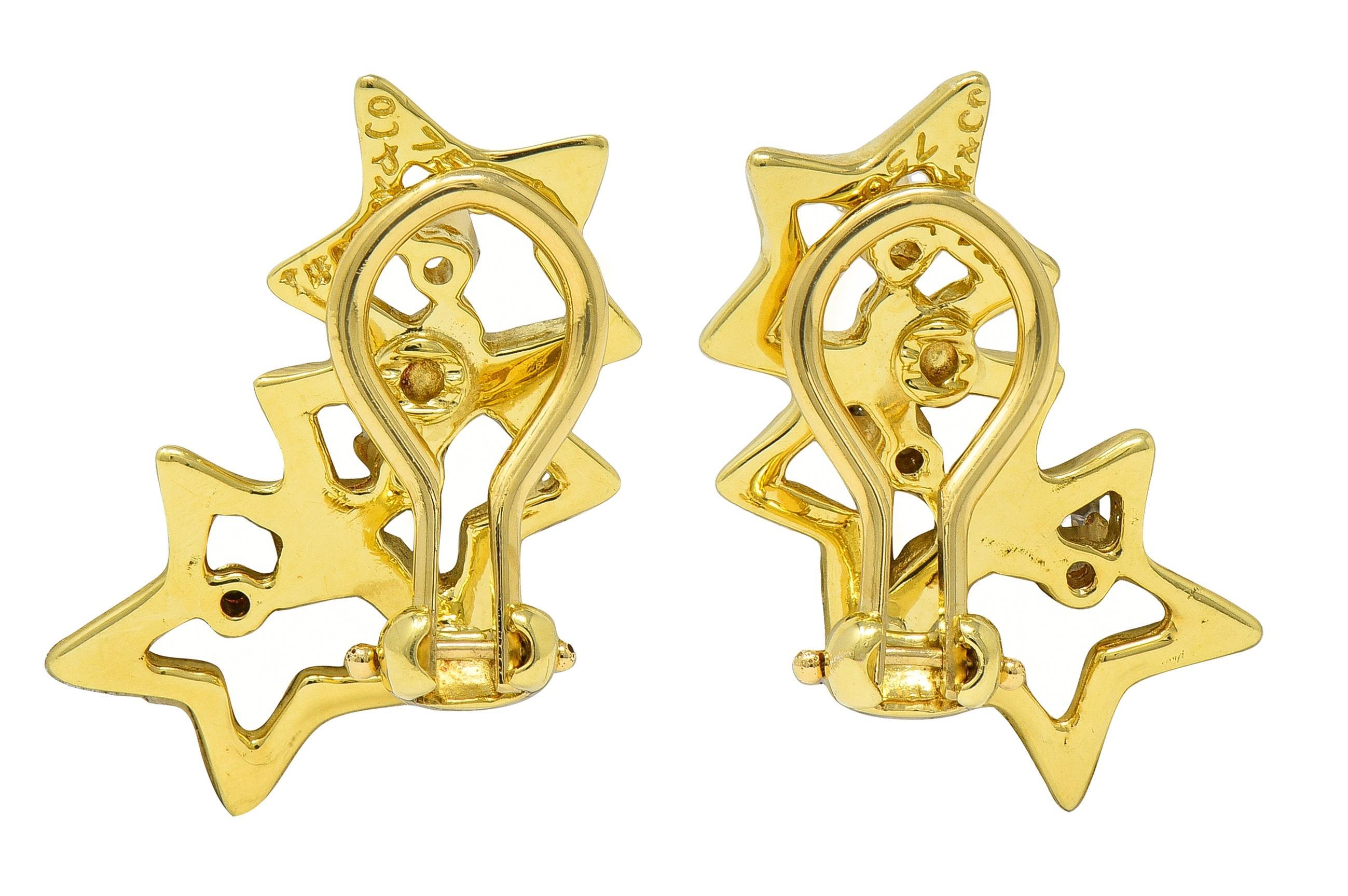 Taglio brillante Orecchini Tiffany & Co. 2010 in oro giallo 18 carati con diamante, tripla stella e clip all'orecchio in vendita