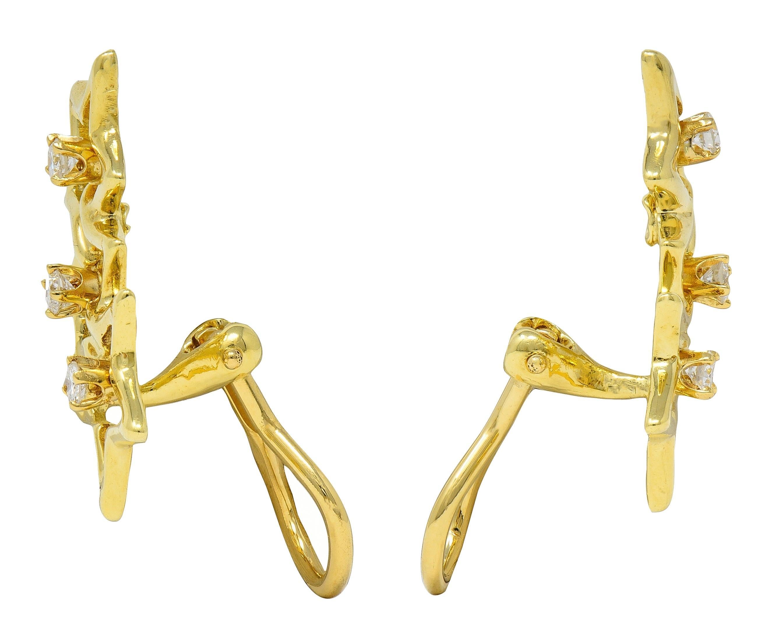 Orecchini Tiffany & Co. 2010 in oro giallo 18 carati con diamante, tripla stella e clip all'orecchio In condizioni ottime in vendita a Philadelphia, PA