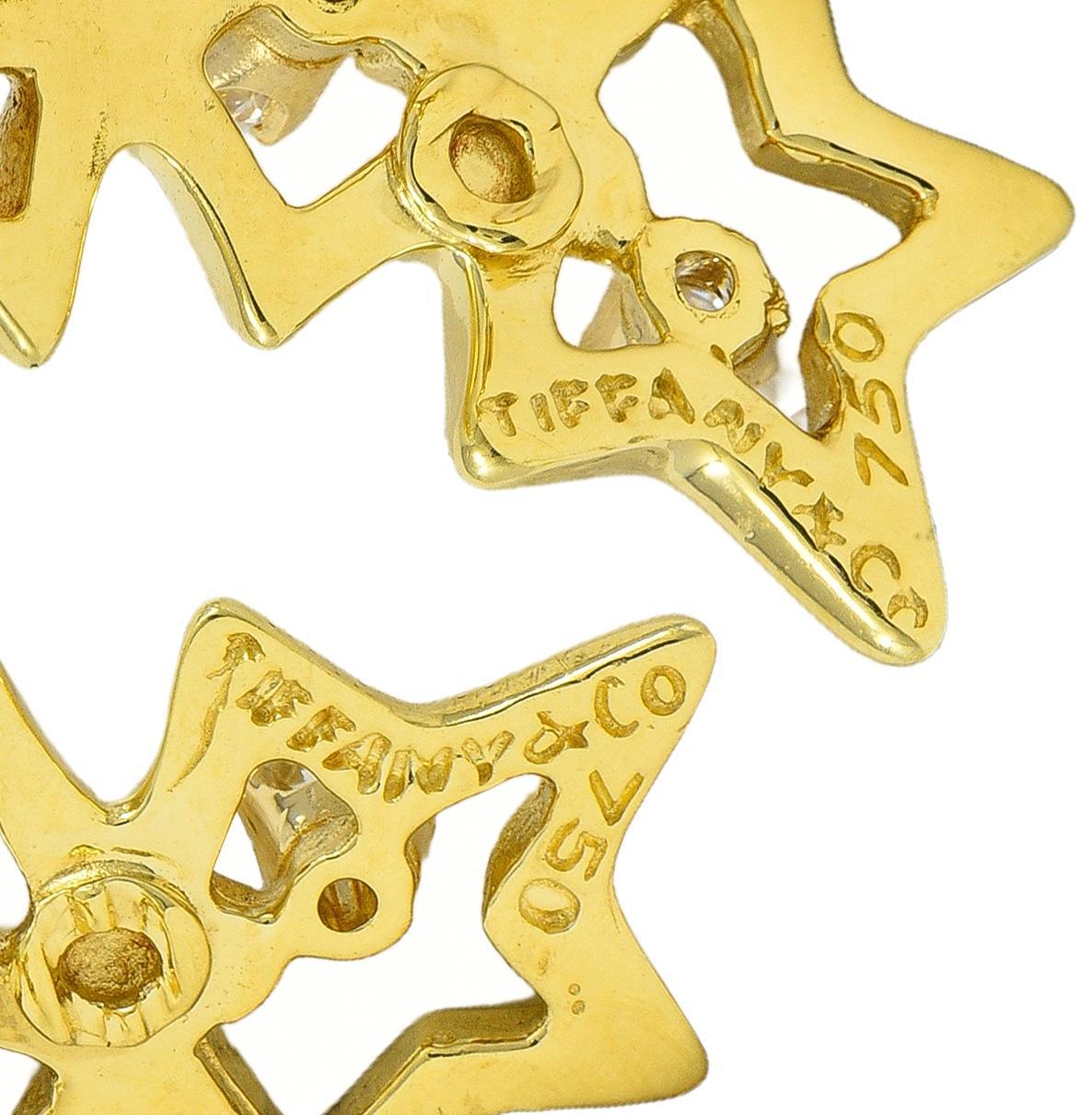 Donna Orecchini Tiffany & Co. 2010 in oro giallo 18 carati con diamante, tripla stella e clip all'orecchio in vendita