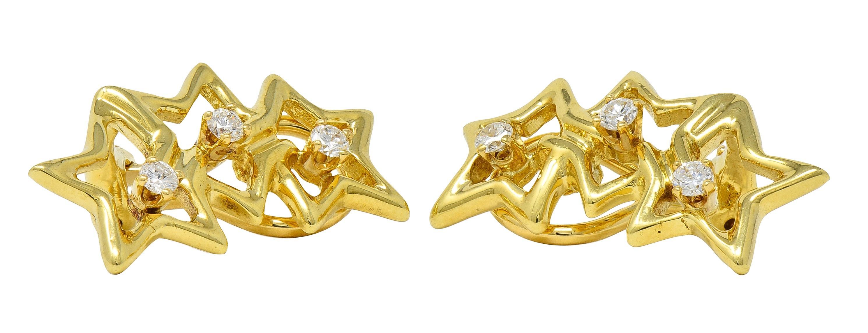 Orecchini Tiffany & Co. 2010 in oro giallo 18 carati con diamante, tripla stella e clip all'orecchio in vendita 1