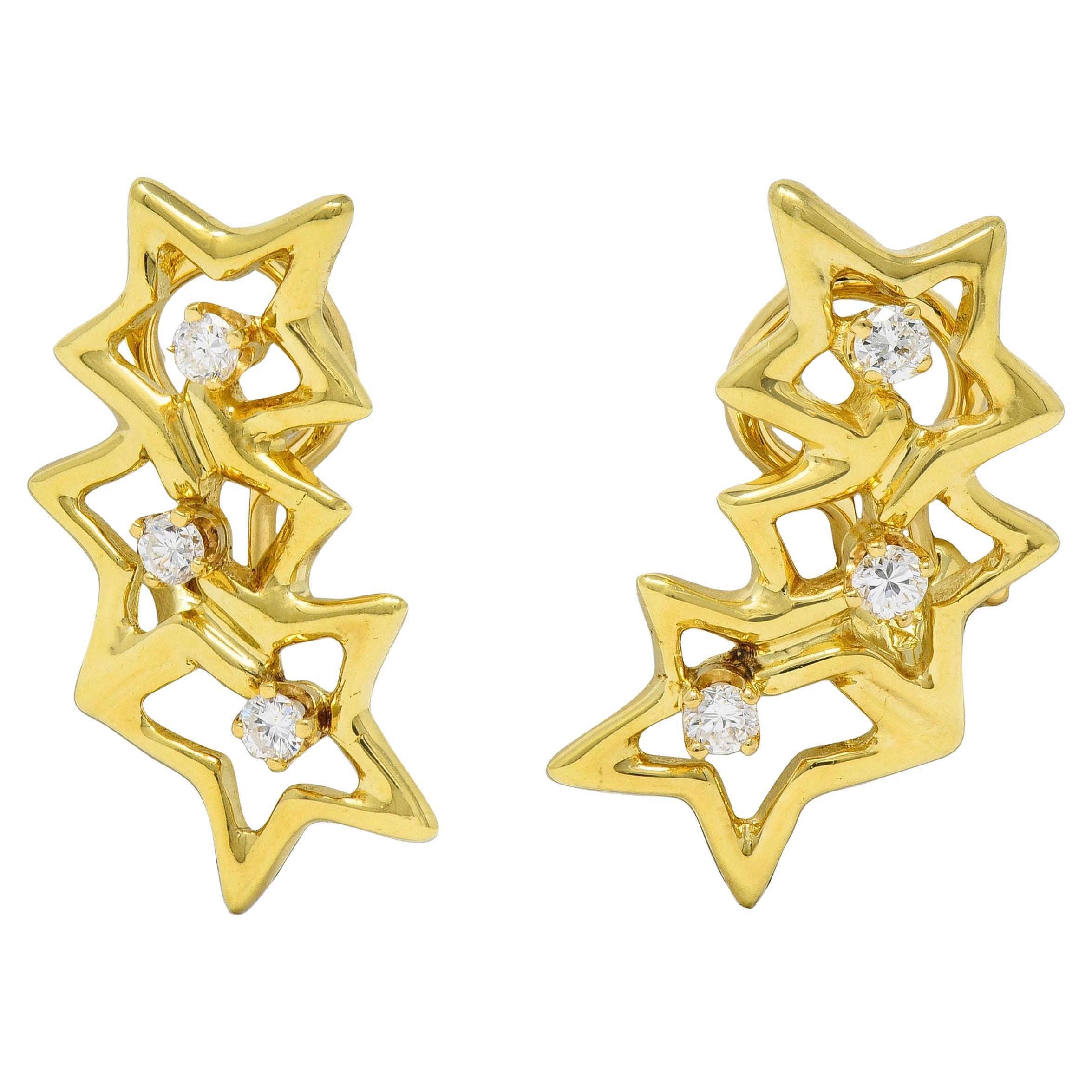 Orecchini Tiffany 
Co. 2010 in oro giallo 18 carati con diamante, tripla stella e clip all
orecchio