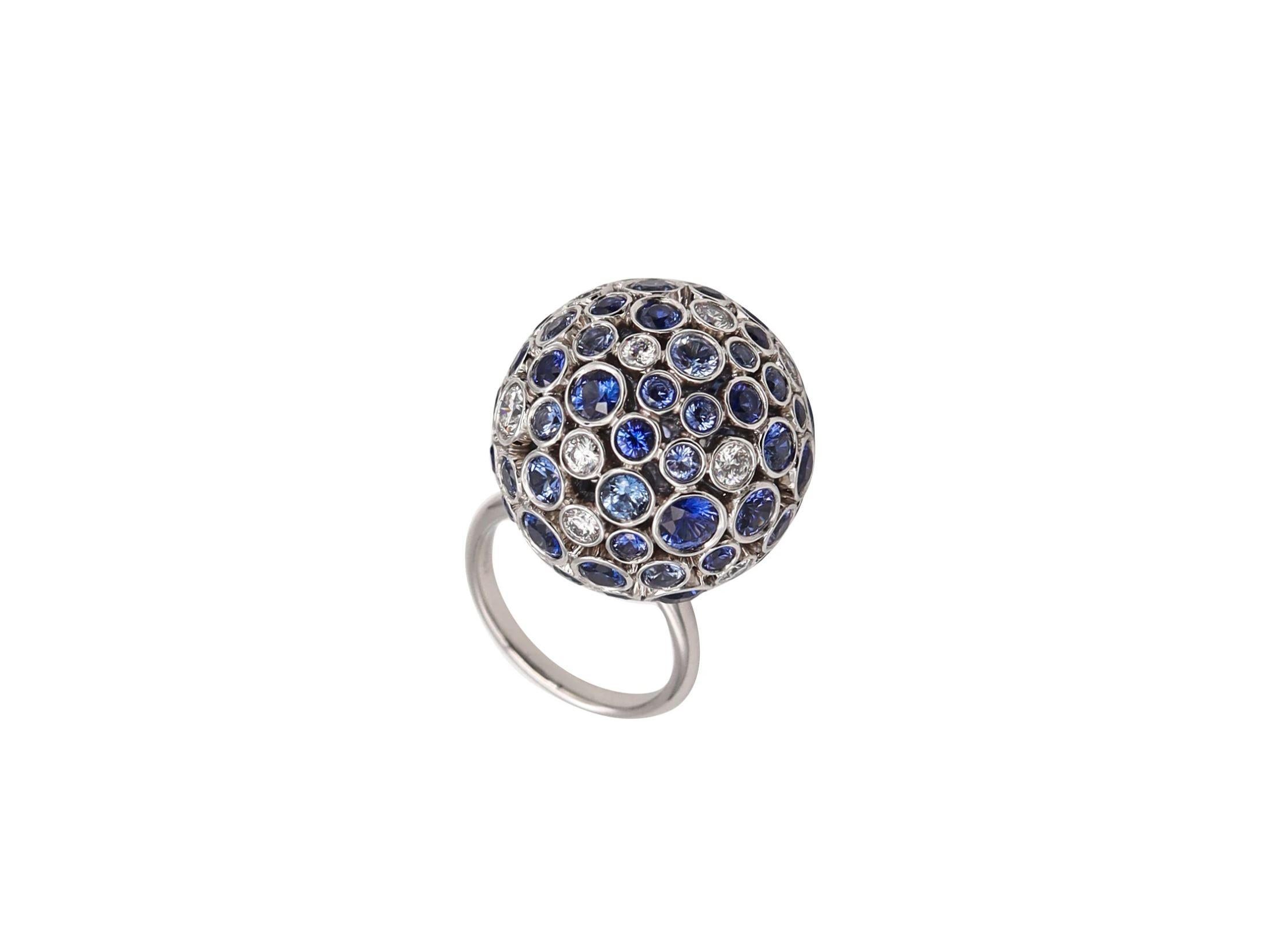 Tiffany & Co. 2016 Rare Prism Orb Ring In Platinum 9.32 Ctw Diamonds & Sapphires 1