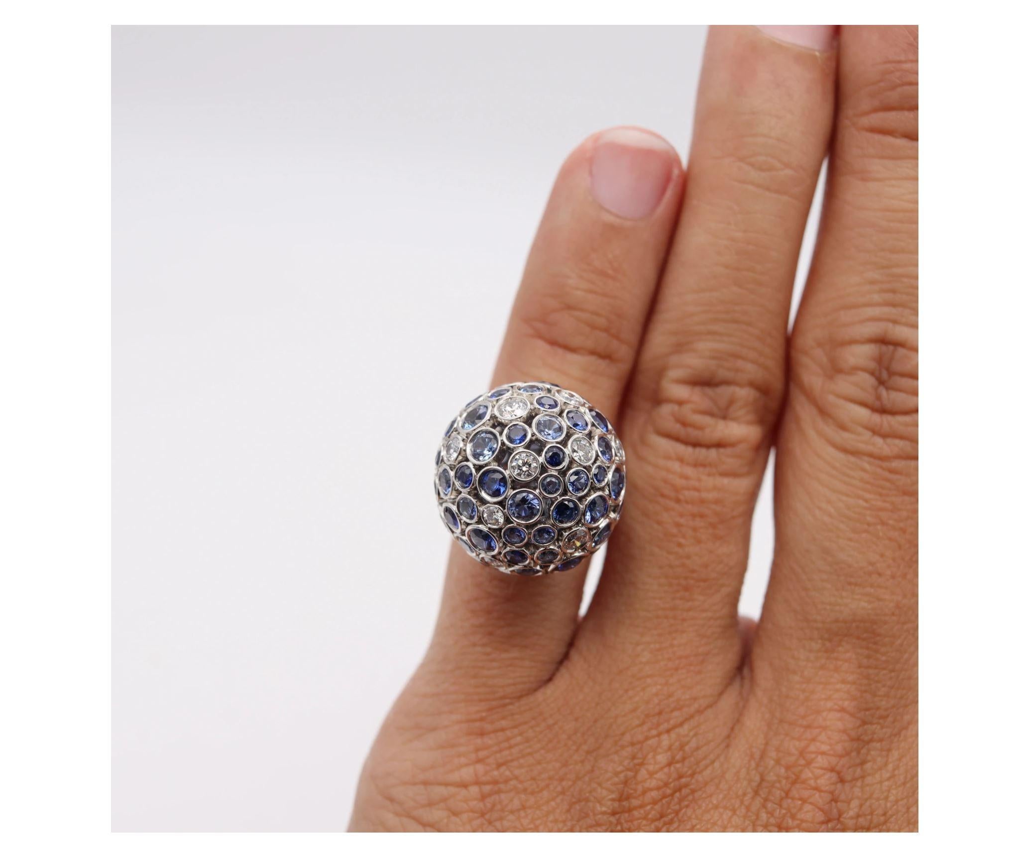 Modern Tiffany & Co. 2016 Rare Prism Orb Ring In Platinum 9.32 Ctw Diamonds & Sapphires