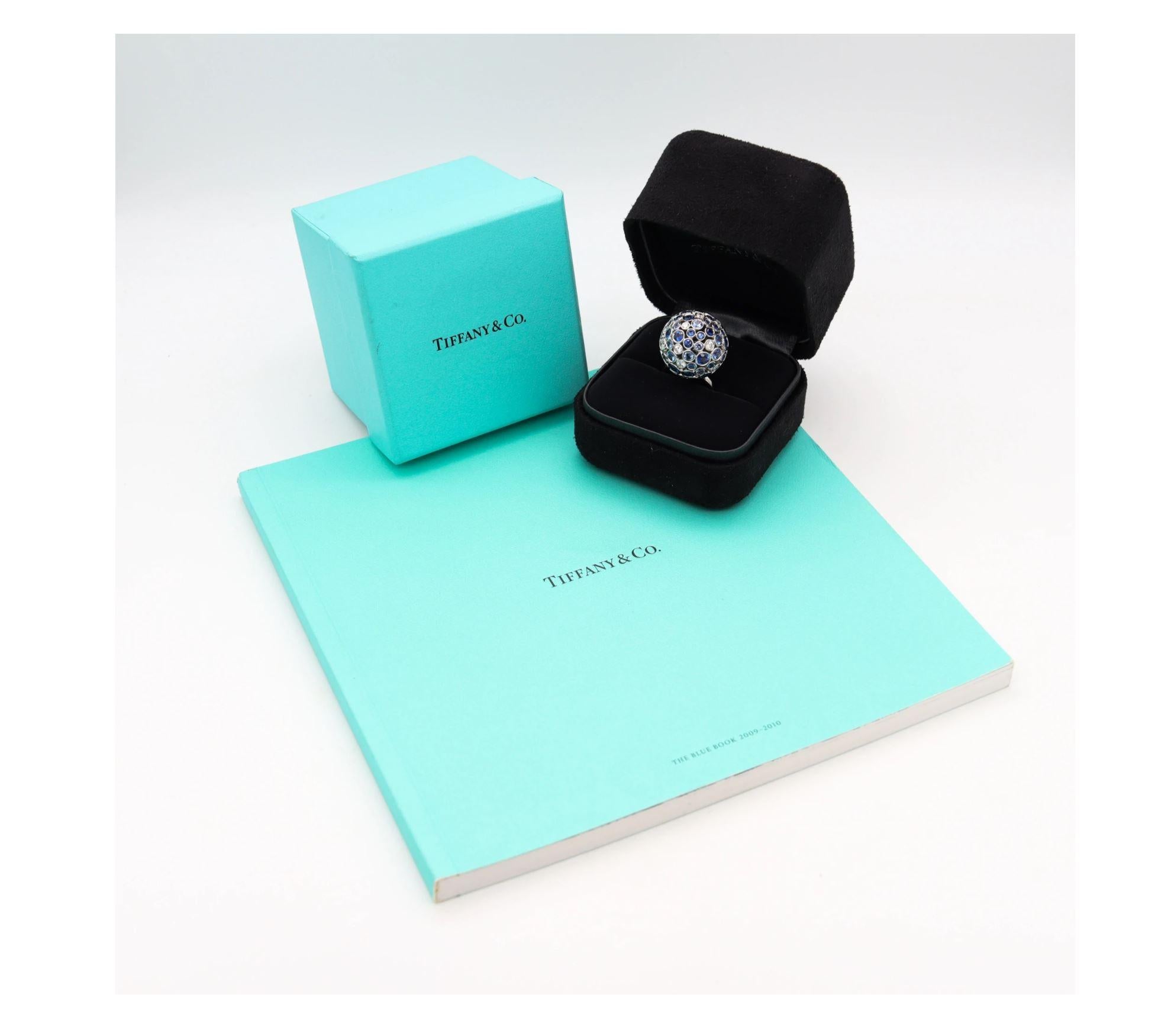 Women's Tiffany & Co. 2016 Rare Prism Orb Ring In Platinum 9.32 Ctw Diamonds & Sapphires