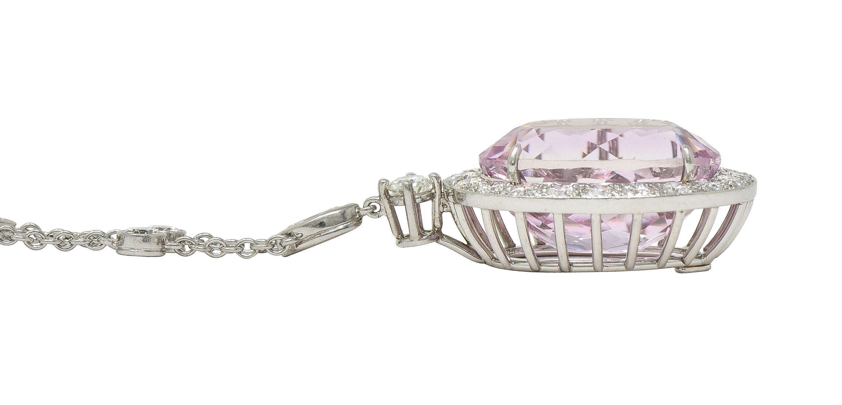 Tiffany & Co. 20.25 CTW Kunzite Diamond Platinum Station Drop Pendant Necklace For Sale 8