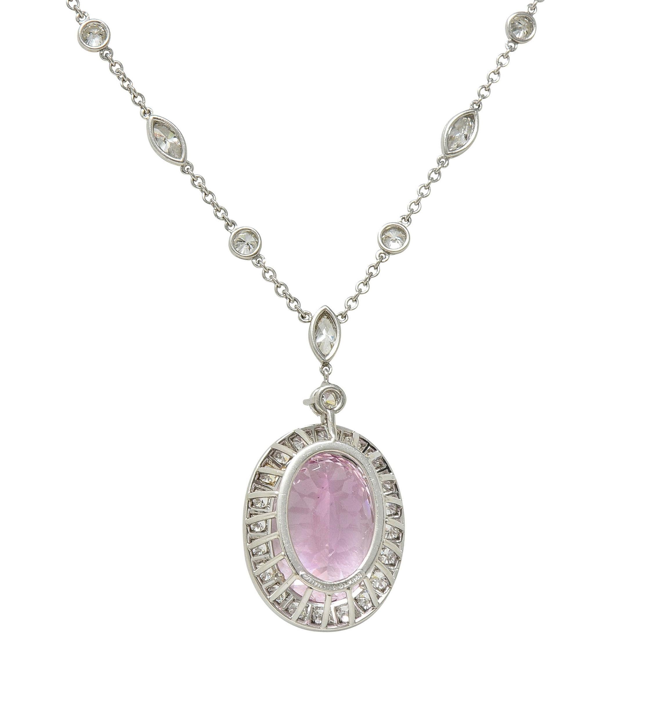Tiffany & Co. 20.25 CTW Kunzite Diamond Platinum Station Drop Pendant Necklace For Sale 9