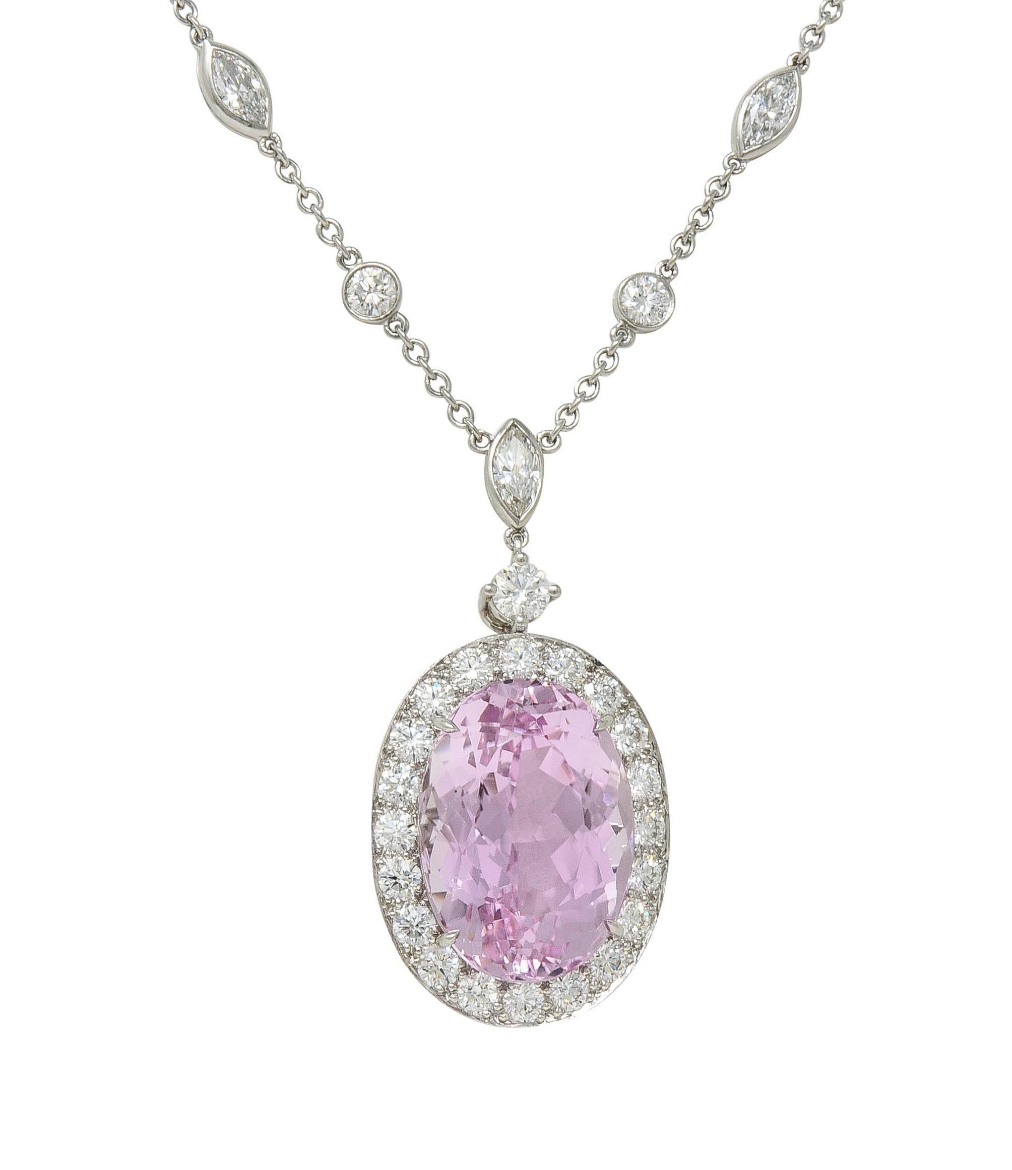 Tiffany & Co. 20.25 CTW Kunzite Diamond Platinum Station Drop Pendant Necklace For Sale 10