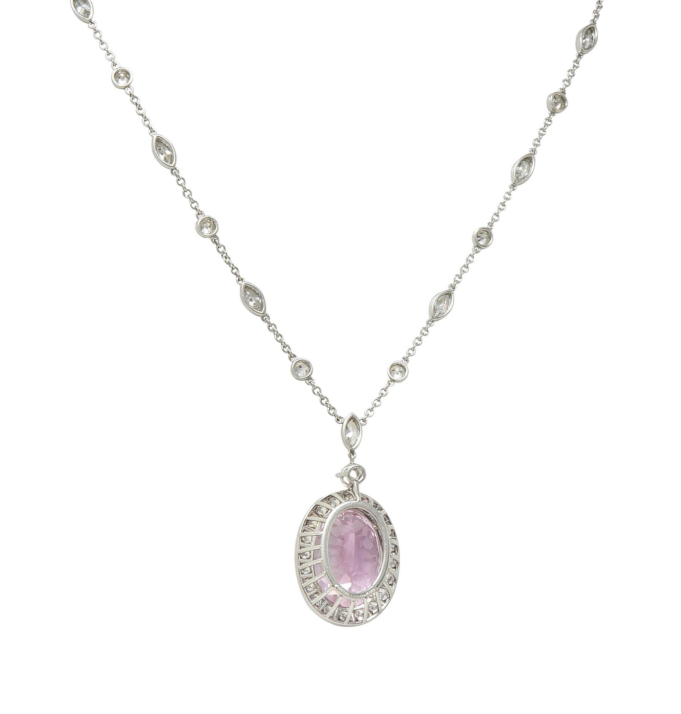 Women's or Men's Tiffany & Co. 20.25 CTW Kunzite Diamond Platinum Station Drop Pendant Necklace For Sale
