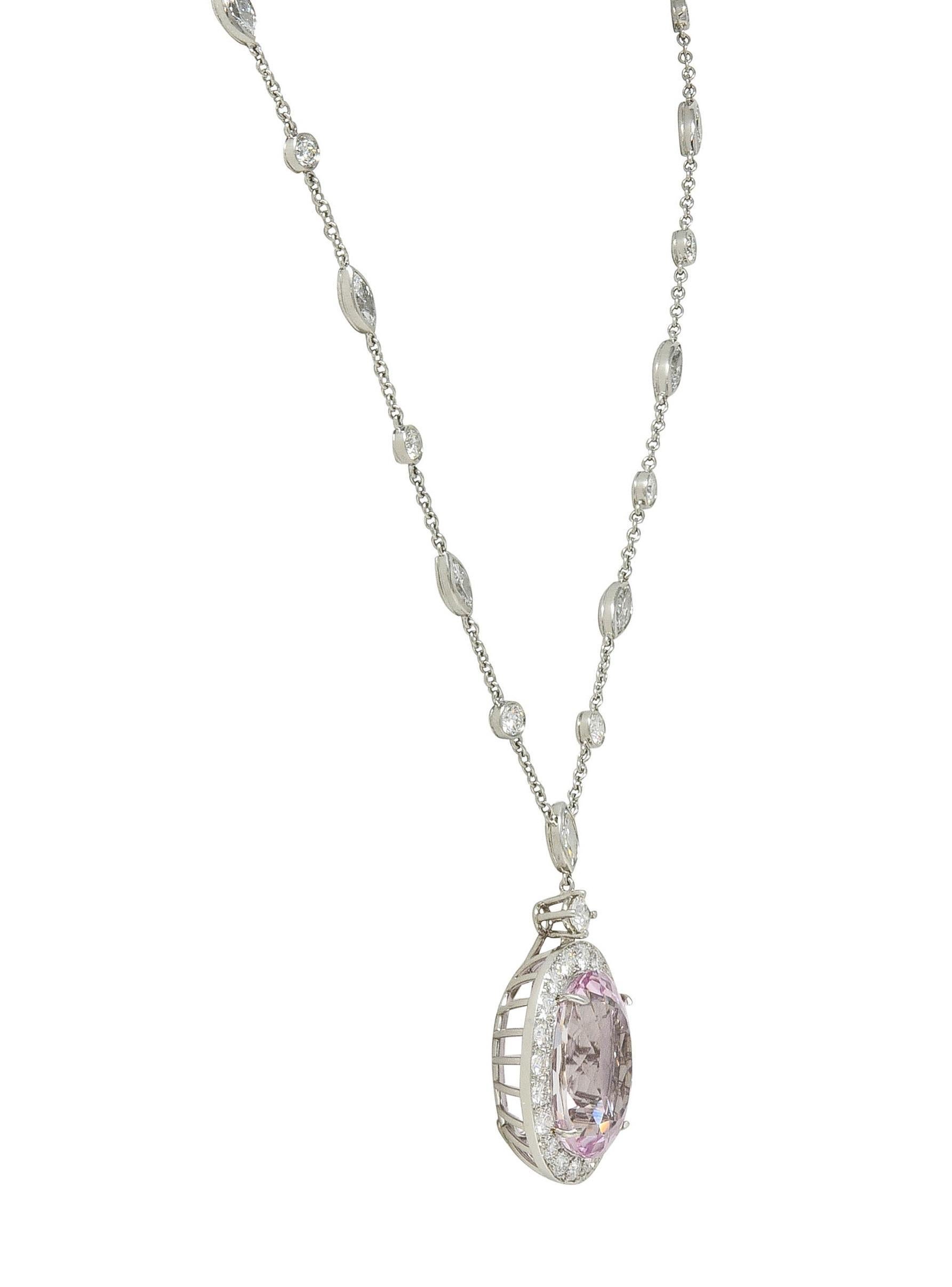 Tiffany & Co. 20.25 CTW Kunzite Diamond Platinum Station Drop Pendant Necklace For Sale 1
