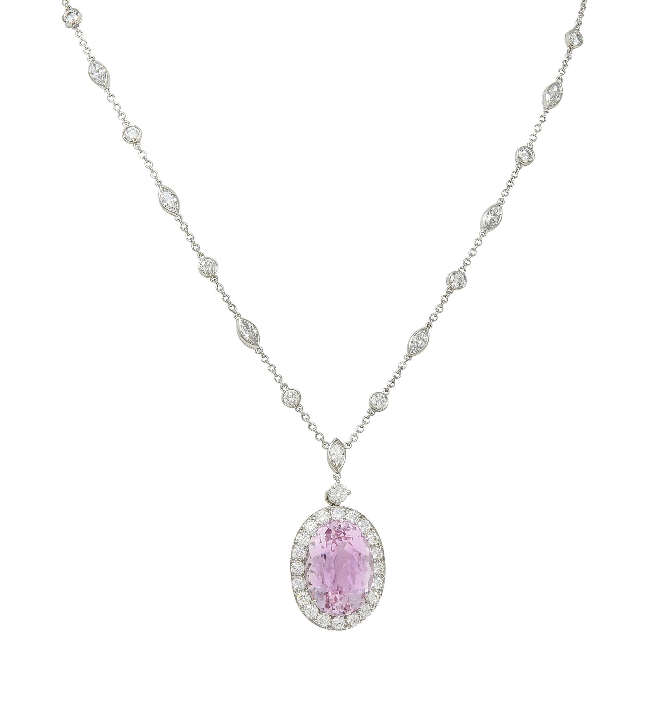 Tiffany & Co. 20.25 CTW Kunzite Diamond Platinum Station Drop Pendant Necklace For Sale 2