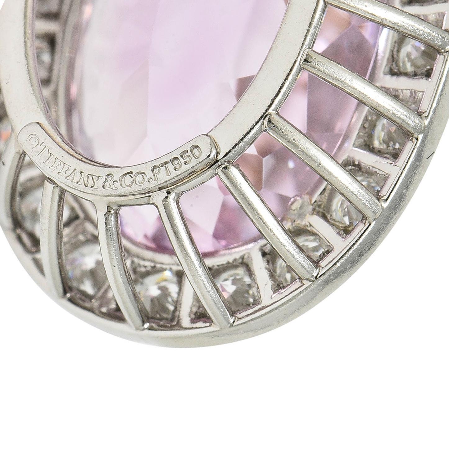 Tiffany & Co. 20.25 CTW Kunzite Diamond Platinum Station Drop Pendant Necklace For Sale 3