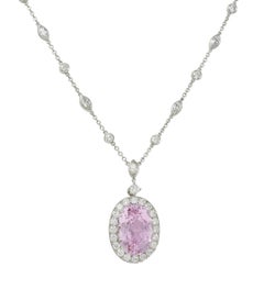 Tiffany & Co. 20.25 CTW Kunzite Diamond Platinum Station Drop Pendant Necklace