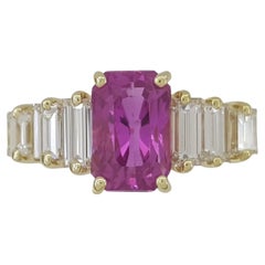 Tiffany & Co. 2.04 Carat Emerald Cut Pink Sapphire & Baguette Diamond Ring