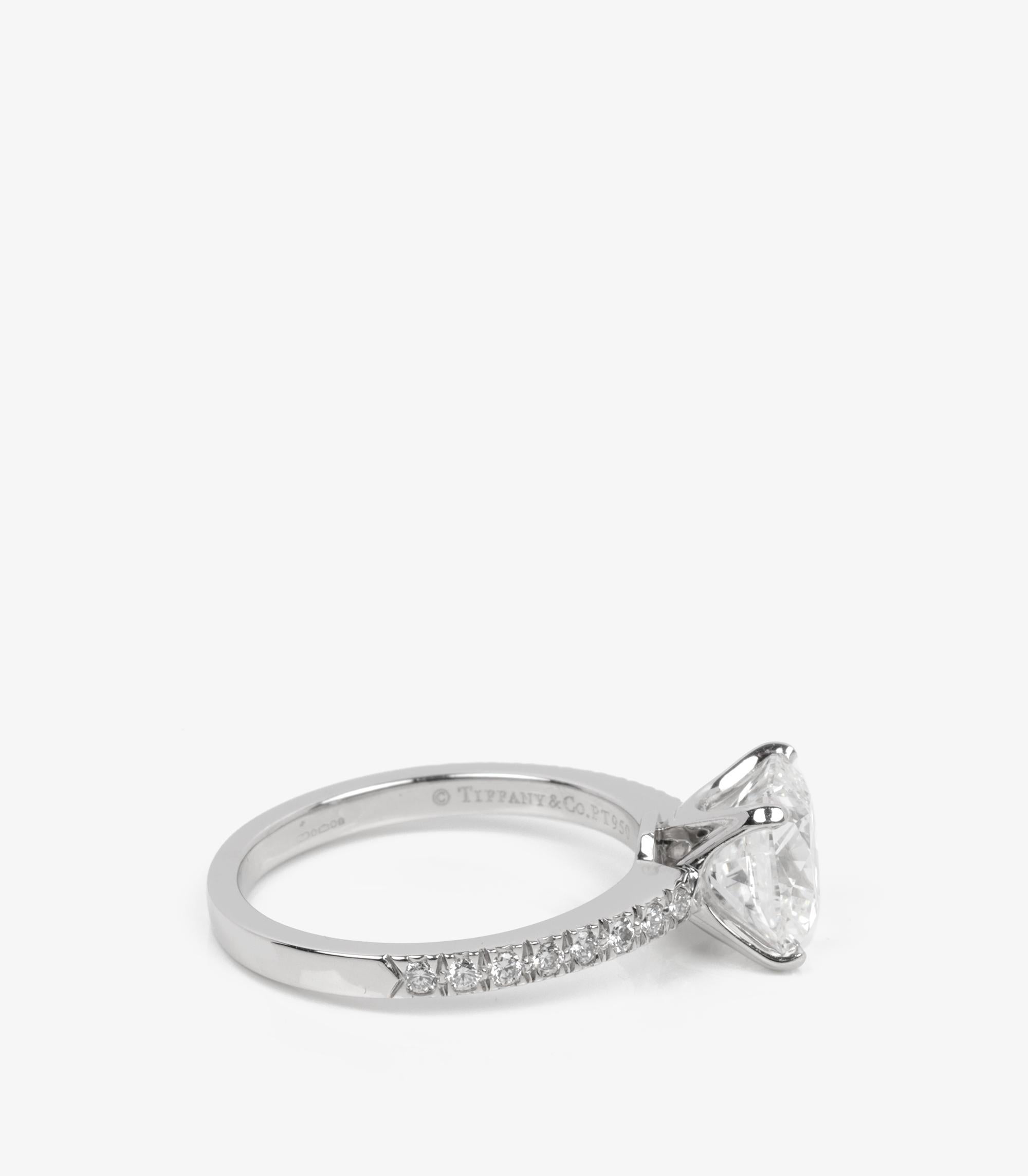 Women's or Men's Tiffany & Co. 2.04ct Cushion Cut Diamond Novo Platinum Ring For Sale