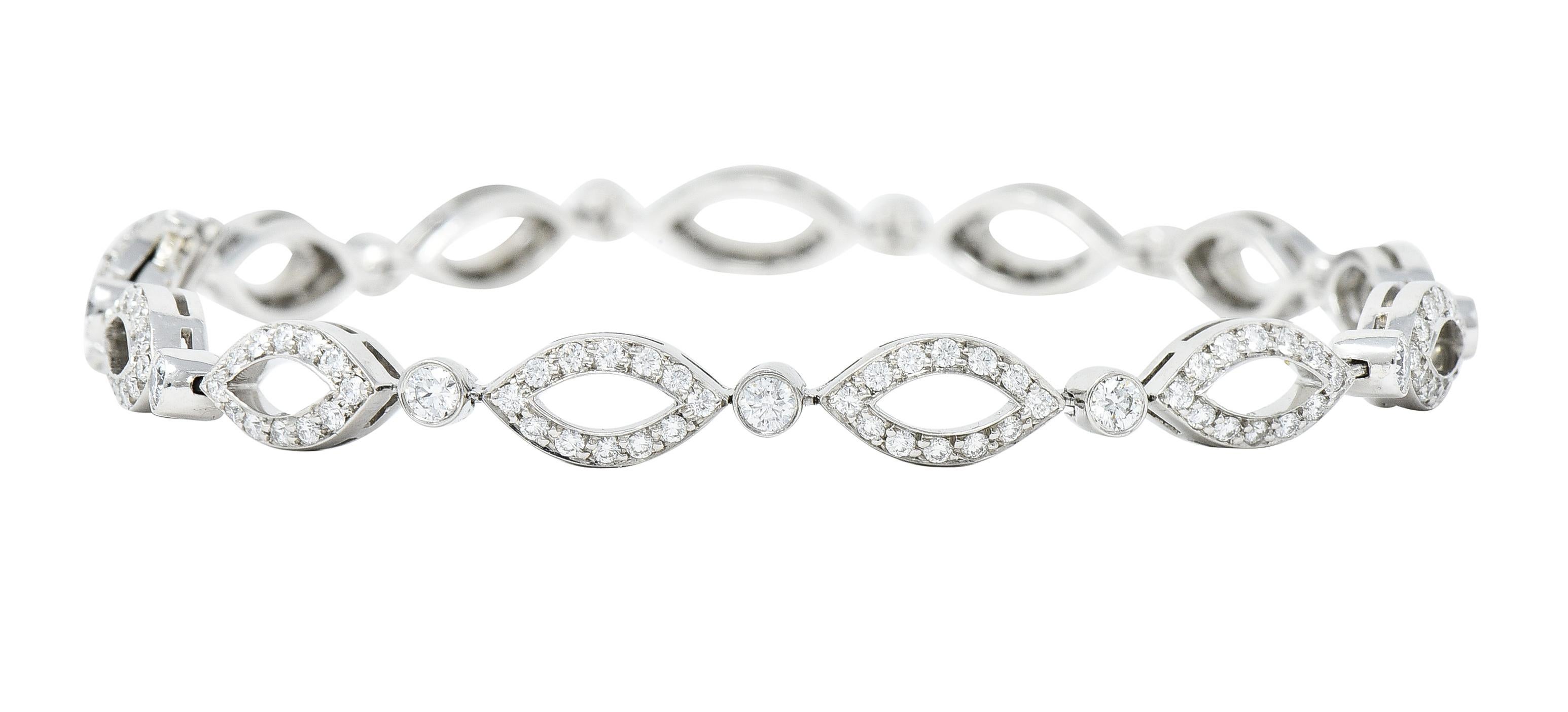 Tiffany & Co. 2.12 Carats Diamond Platinum Navette Jazz Contemporary Bracelet In Excellent Condition In Philadelphia, PA