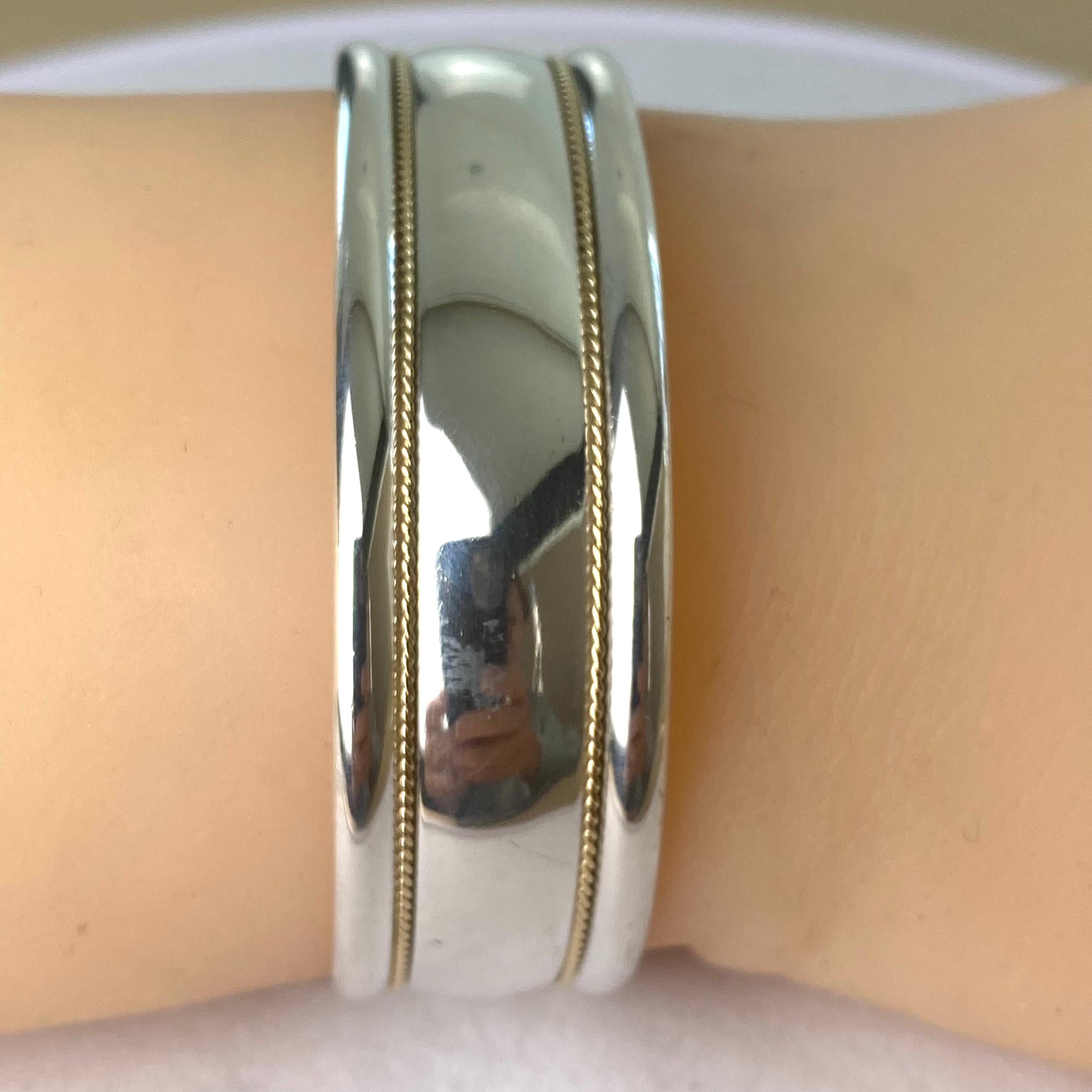 Tiffany Co 21st Century 18 Karat Gold Sterling 6.5 Inch Wide Cuff Bracelet In Good Condition For Sale In New York, NY