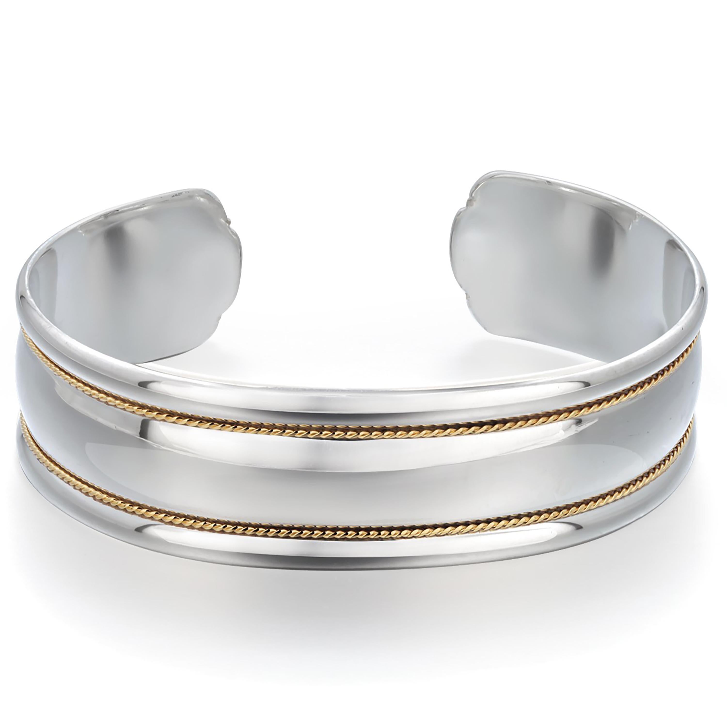 Contemporary Tiffany Co 21st Century 18 Karat Gold Sterling 6.5 Inch Wide Cuff Bracelet For Sale