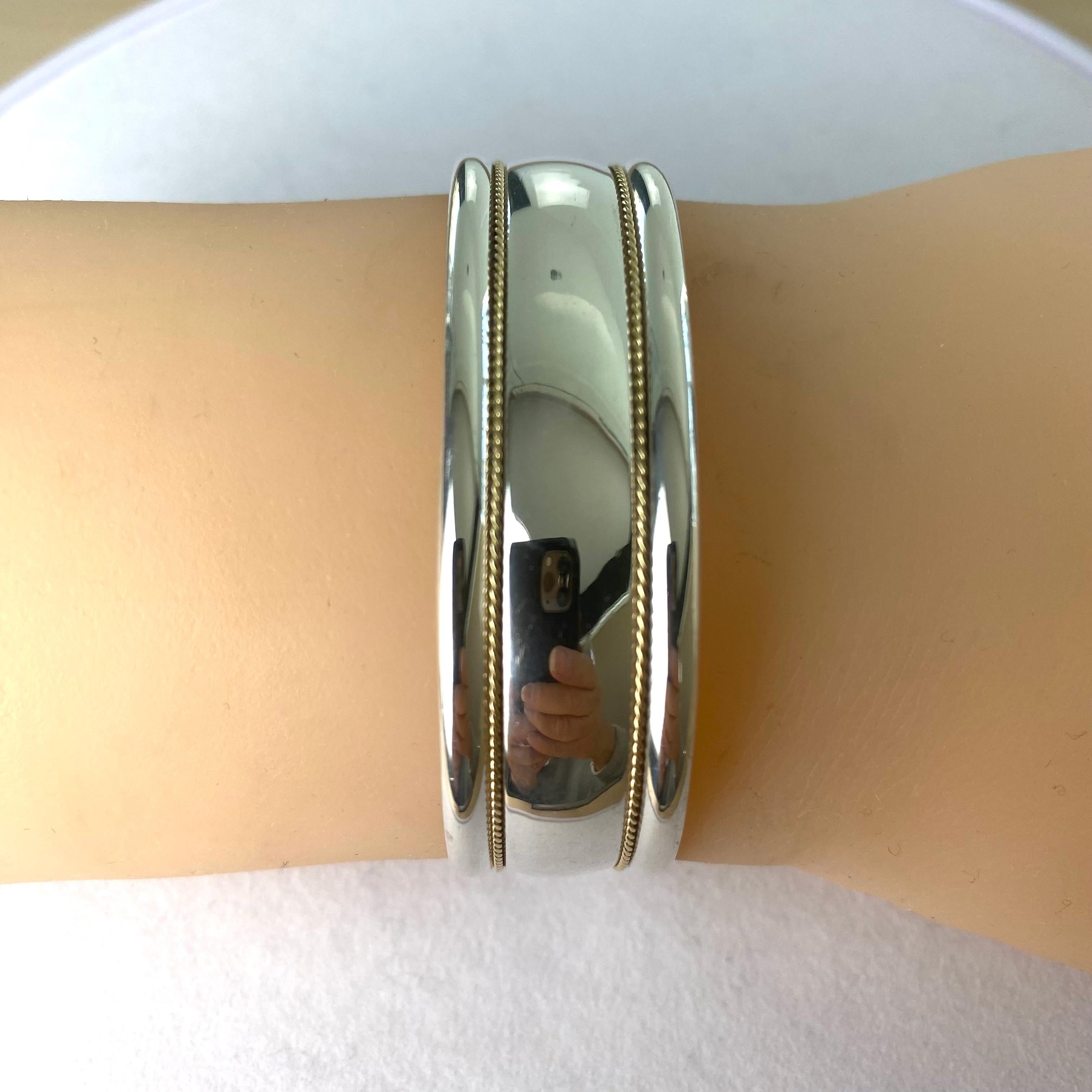 Tiffany Co 21st Century 18 Karat Gold Sterling 6.5 Inch Wide Cuff Bracelet For Sale 2