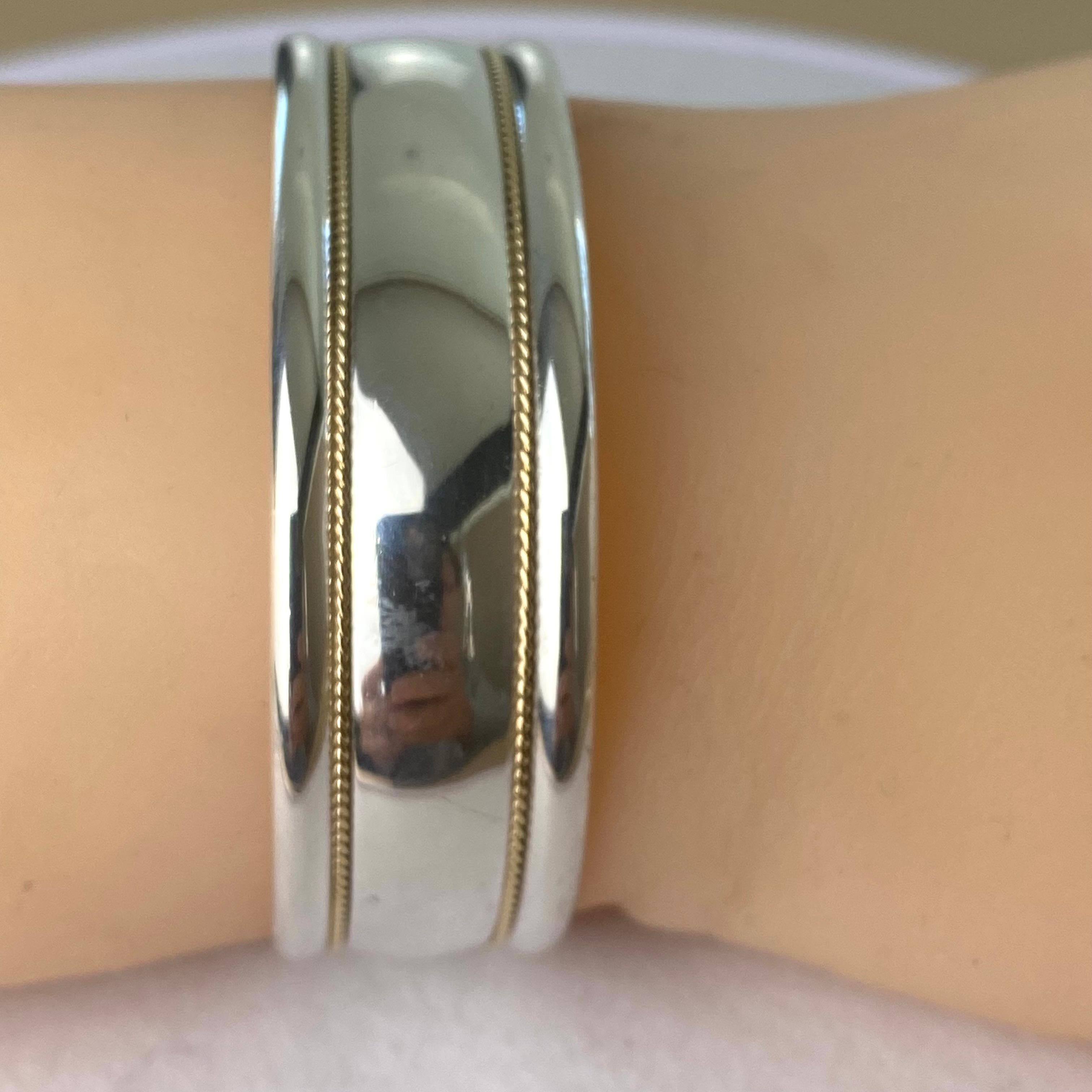 Tiffany Co 21st Century 18 Karat Gold Sterling 6.5 Inch Wide Cuff Bracelet For Sale 3