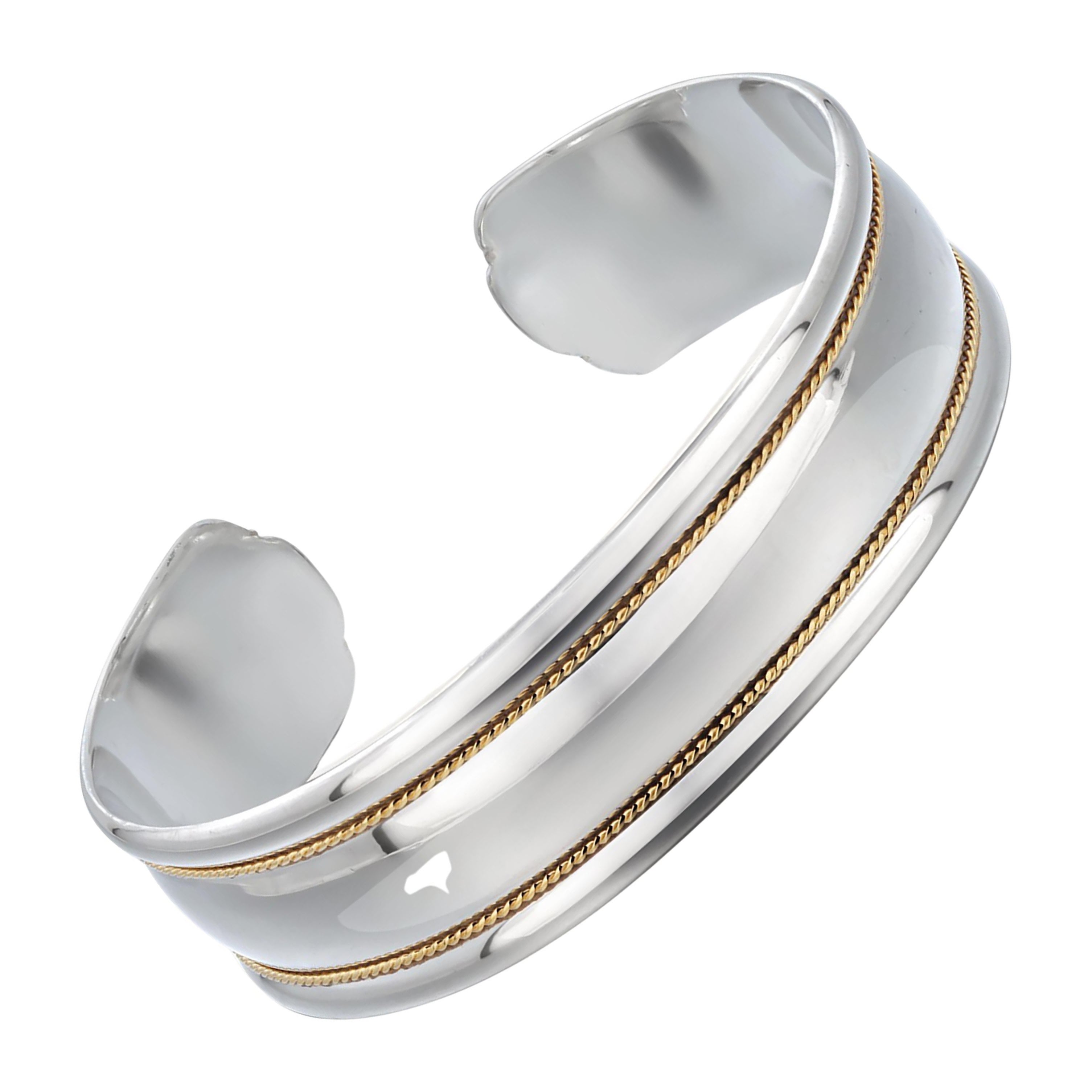 Tiffany Co 21st Century 18 Karat Gold Sterling 6.5 Inch Wide Cuff Bracelet en venta