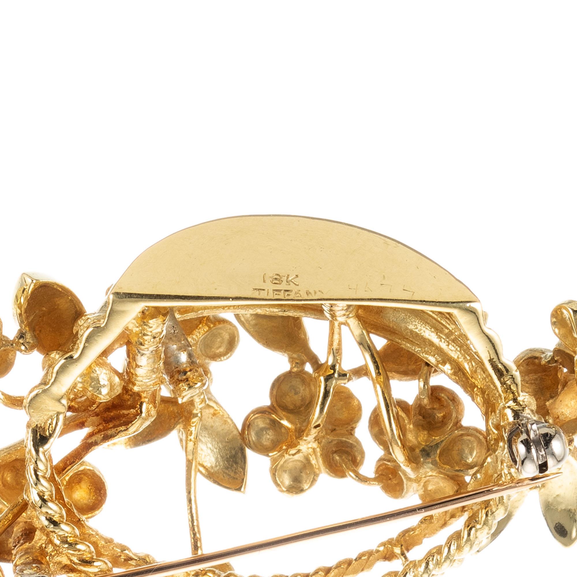 Women's Tiffany & Co .22 Carat Diamond Enamel Yellow Gold Flower Basket Brooch