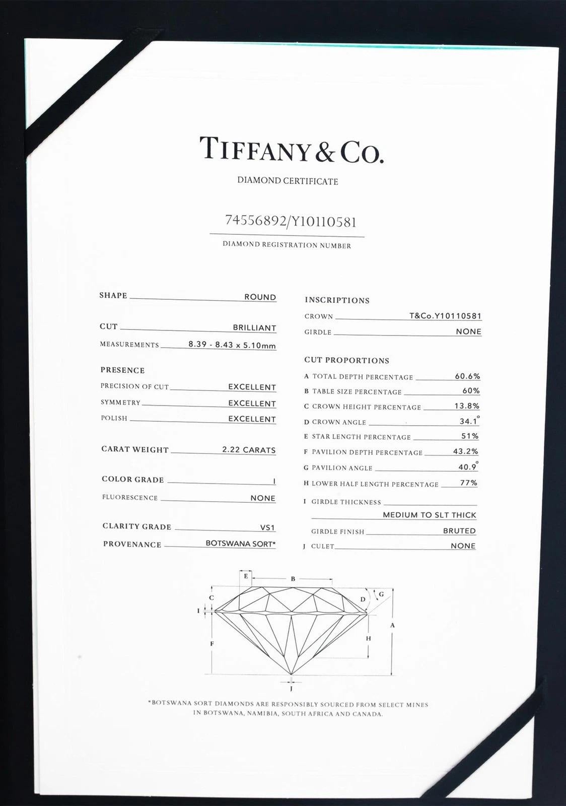 Tiffany & Co. 2.22 Ct. Anello di fidanzamento con diamante taglio Brilliante rotondo in vendita 1