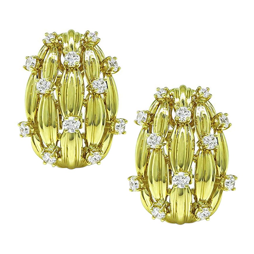 Tiffany & Co 2.25ct Diamond 18k Yellow Gold Earrings