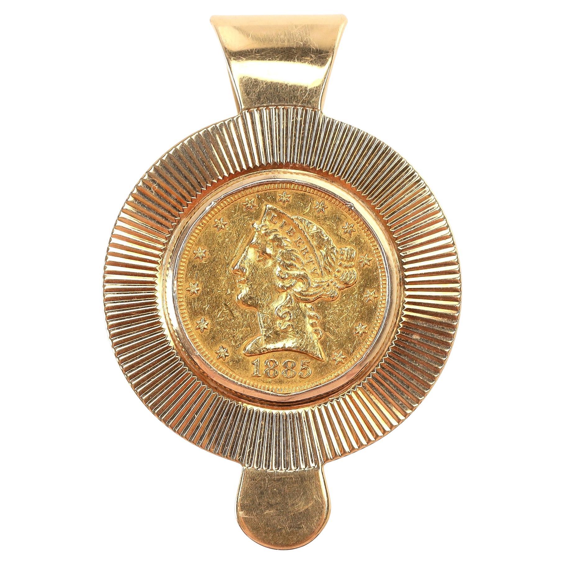 Tiffany & Co 22k Gold Coronet Kopf Quarter Eagle Münze Geldklammer