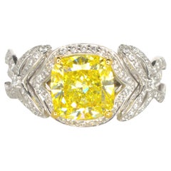 Tiffany & Co. Anillo de compromiso de diamantes talla cojín de 2,32 quilates Fancy Vivid Yellow