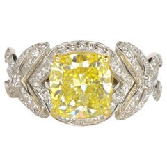 Tiffany & Co. 2.32 Carat Fancy Vivid Yellow Cushion Cut Diamond Engagement Ring