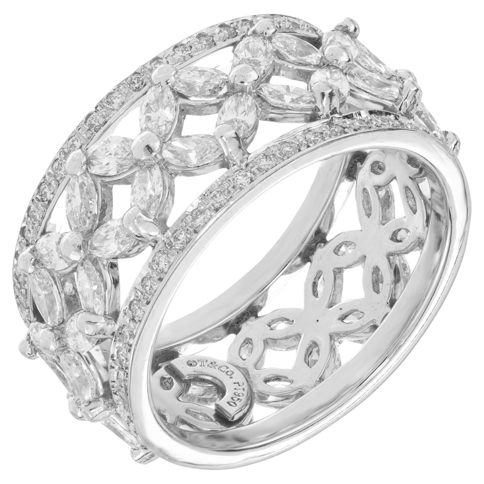 Tiffany & Co 2.34 Carat Diamond Victoria Platinum Wide Wedding Band Ring