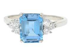 Retro Tiffany & Co. 2.40 Carats Aquamarine Diamond Platinum Gemstone Ring