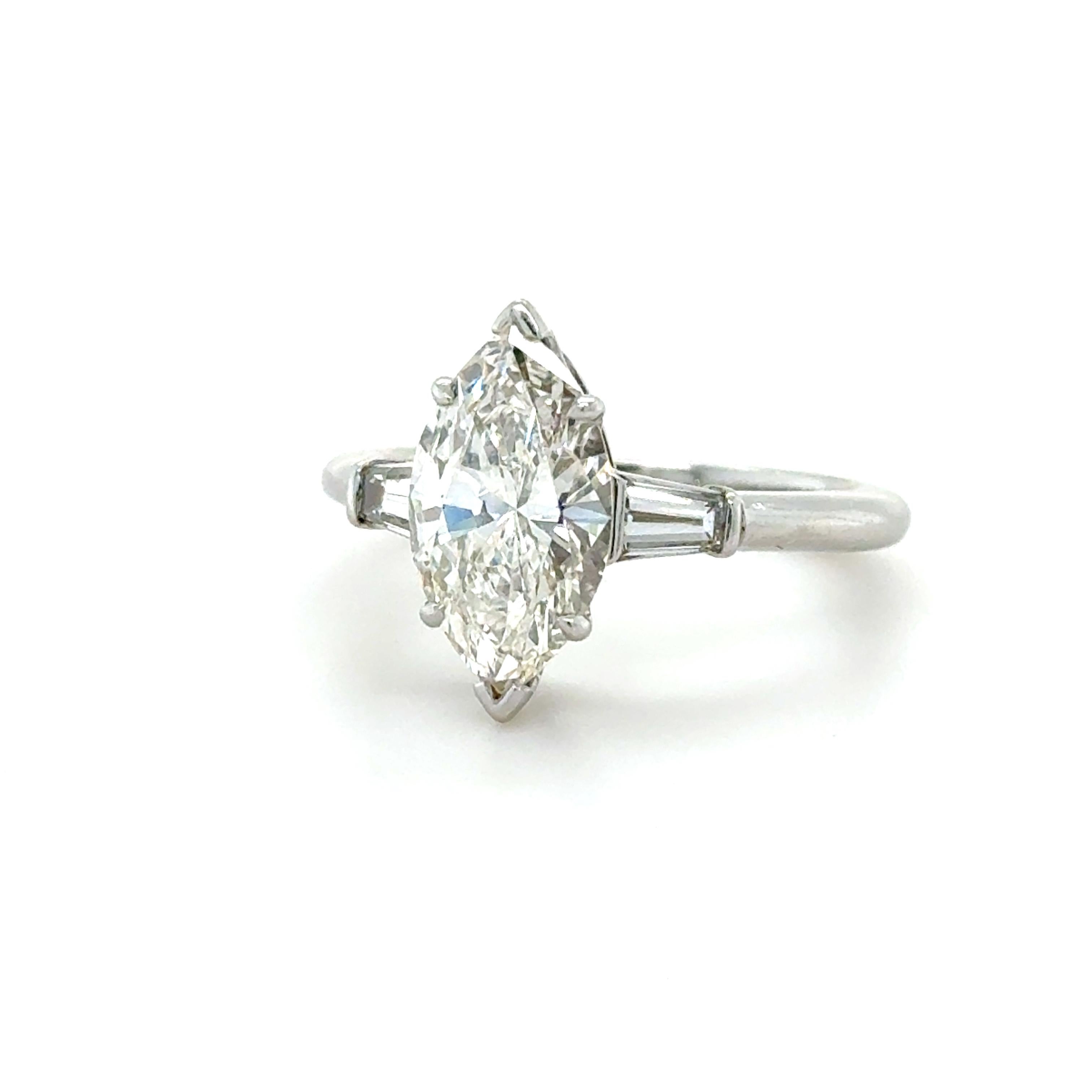 Tiffany & Co., 2.47 Carat Marquise Cut Diamond Engagement Ring In Excellent Condition For Sale In Chicago, IL