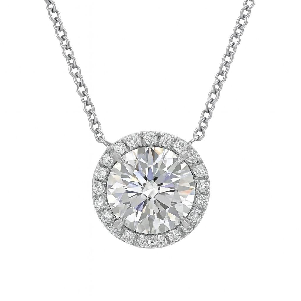 Tiffany & Co. 2.49 Carat Diamond Soleste Halo Platinum Pendant Necklace In Excellent Condition For Sale In Chicago, IL