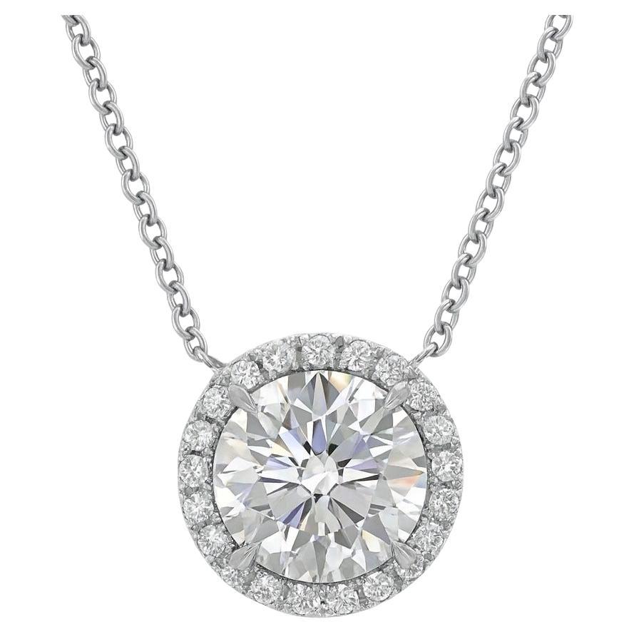 Tiffany & Co. 2.49 Carat Diamond Soleste Halo Platinum Pendant Necklace For Sale