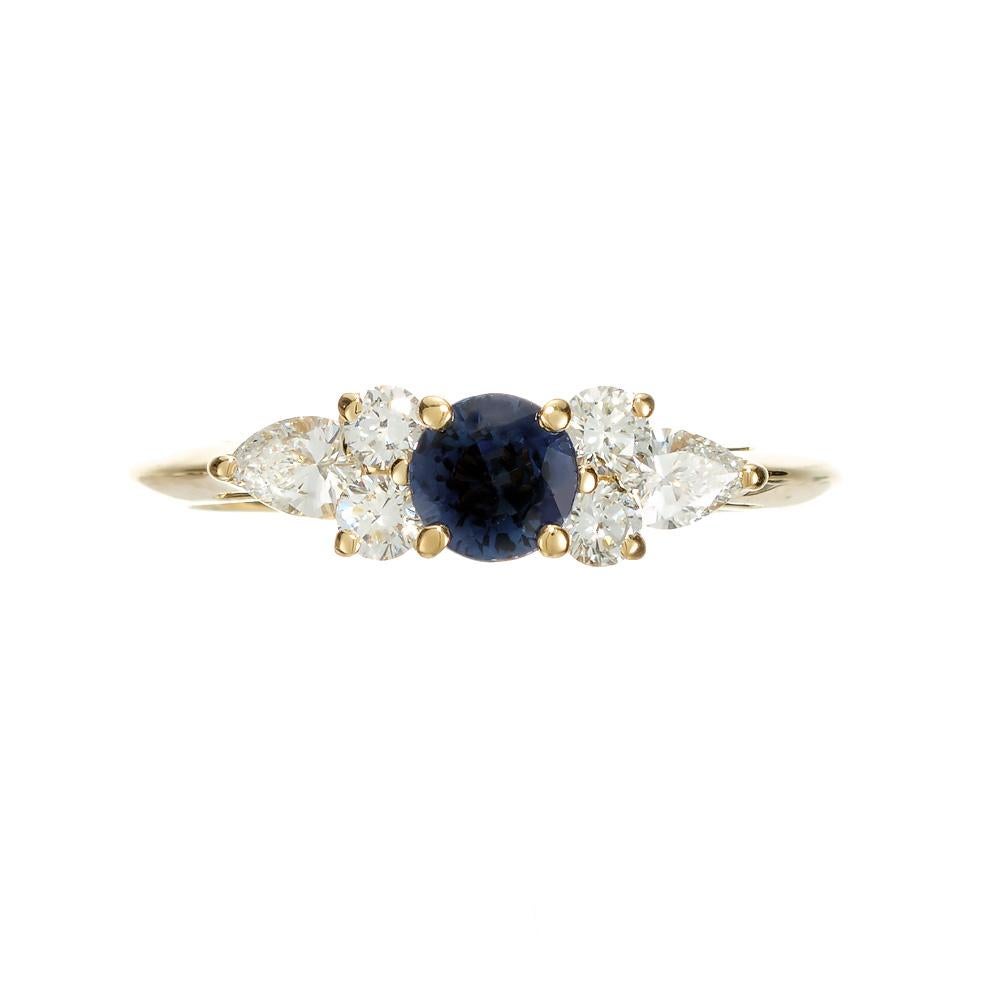 Round Cut Tiffany & Co .25 Carat Blue Sapphire Diamond Yellow Gold Engagement Ring