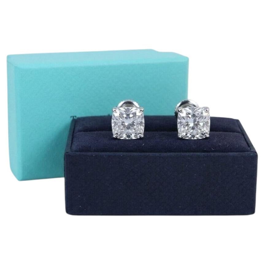 Tiffany & Co. 2.5 Carat Cushion Diamond Platinum Stud Earrings