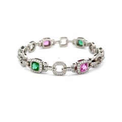 Tiffany & Co 2.50 Carat Diamond 6 Carat Sapphire Aqua Tourmaline Plat Bracelet