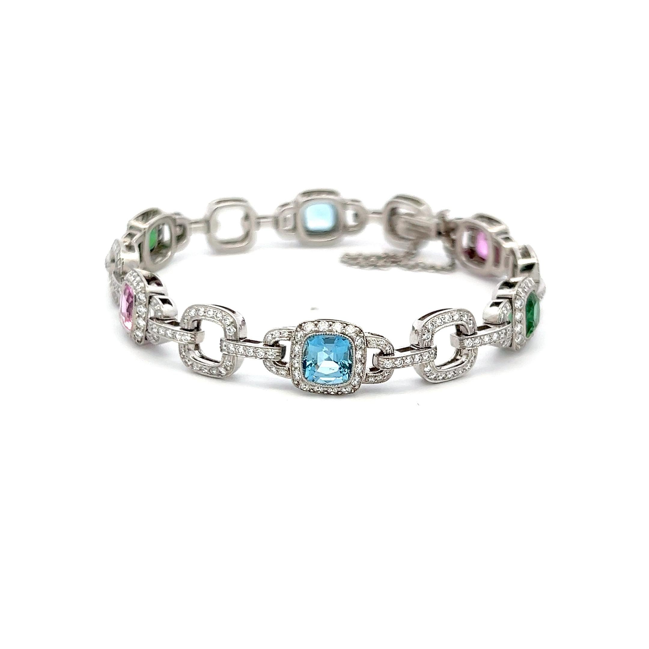 Taglio rotondo Bracciale Tiffany & Co. 2,50 carati di diamanti 6 carati di zaffiri Aqua Tourmaline Plat in vendita