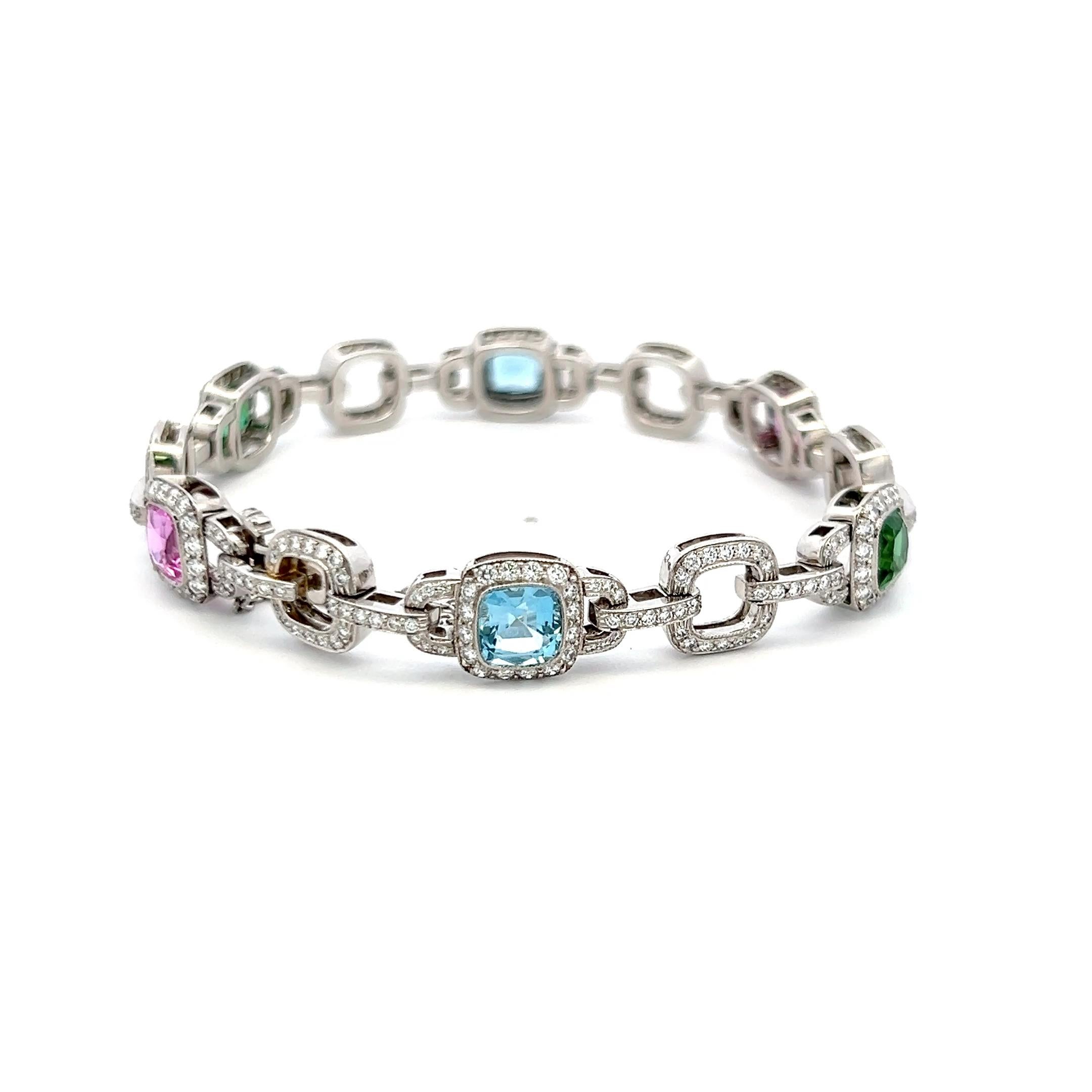 Donna Bracciale Tiffany & Co. 2,50 carati di diamanti 6 carati di zaffiri Aqua Tourmaline Plat in vendita