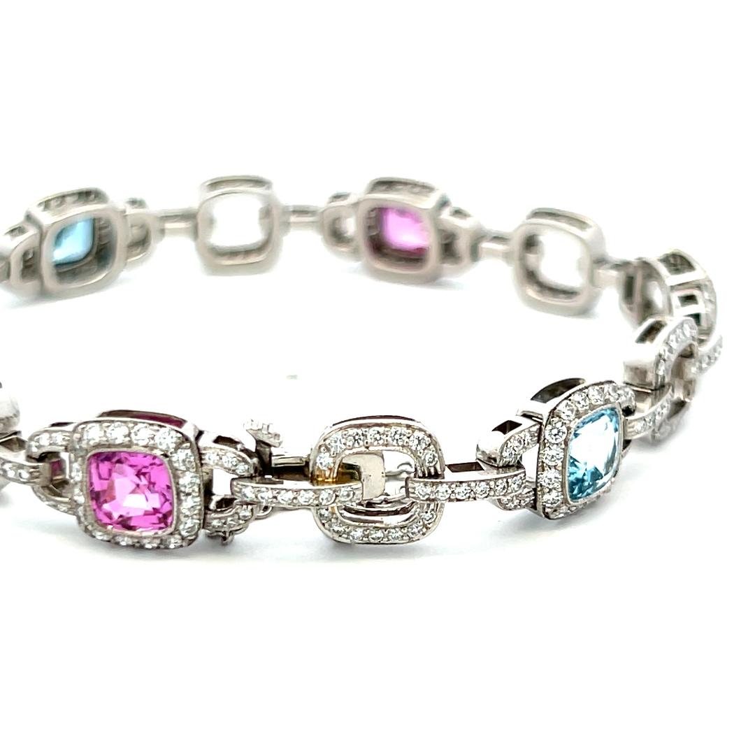Bracciale Tiffany & Co. 2,50 carati di diamanti 6 carati di zaffiri Aqua Tourmaline Plat in vendita 1