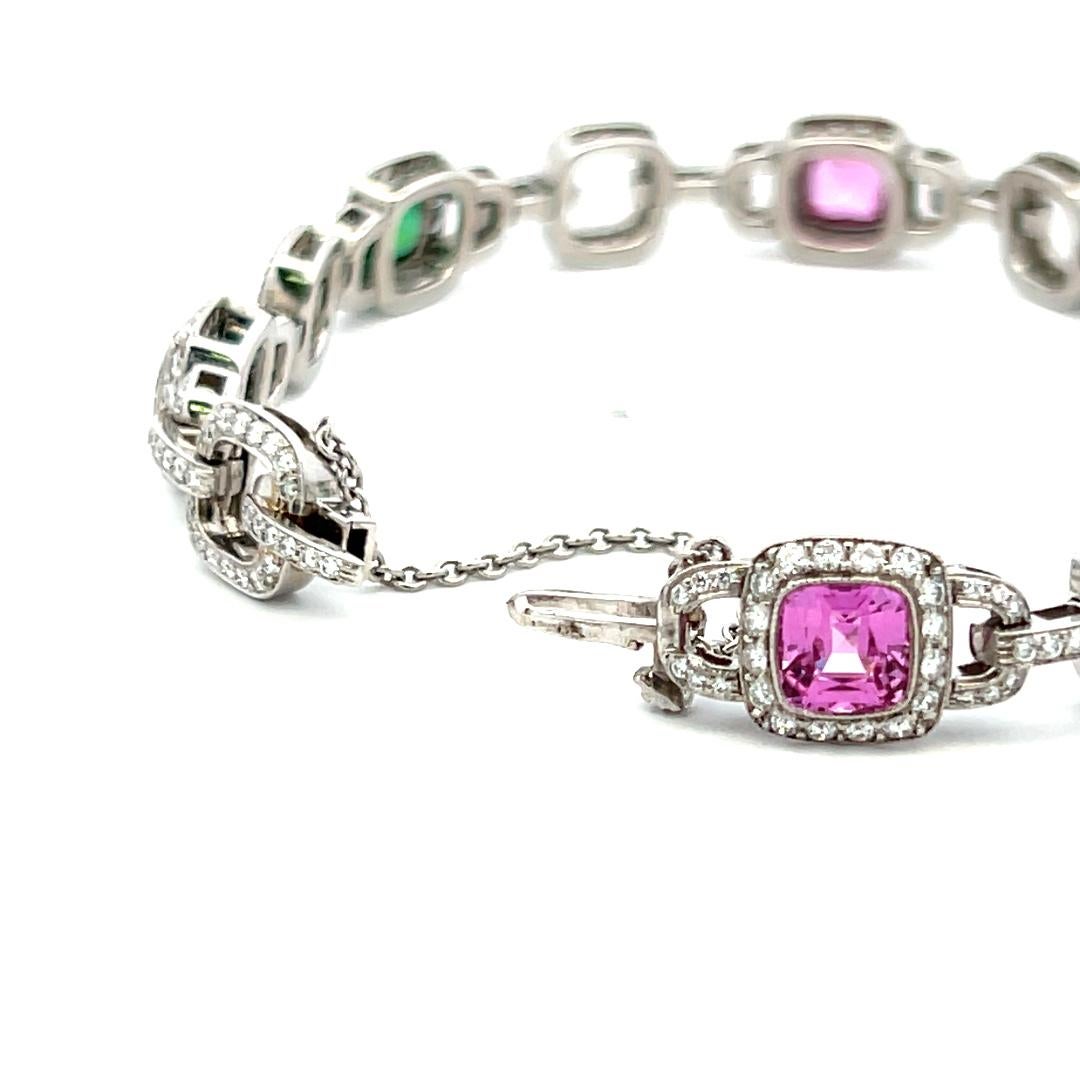 Bracciale Tiffany & Co. 2,50 carati di diamanti 6 carati di zaffiri Aqua Tourmaline Plat in vendita 2