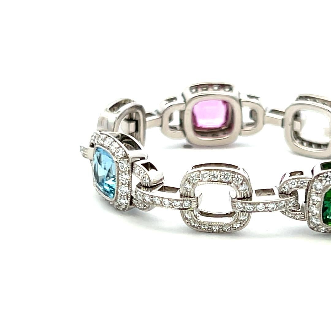 Bracciale Tiffany & Co. 2,50 carati di diamanti 6 carati di zaffiri Aqua Tourmaline Plat in vendita 4