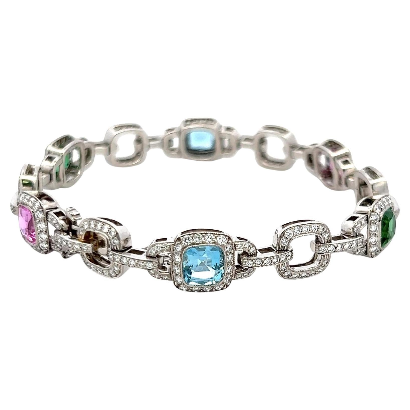 Tiffany & Co 2,50 Quilates Diamante 6 Quilates Zafiro Turmalina Aqua Plat Pulsera