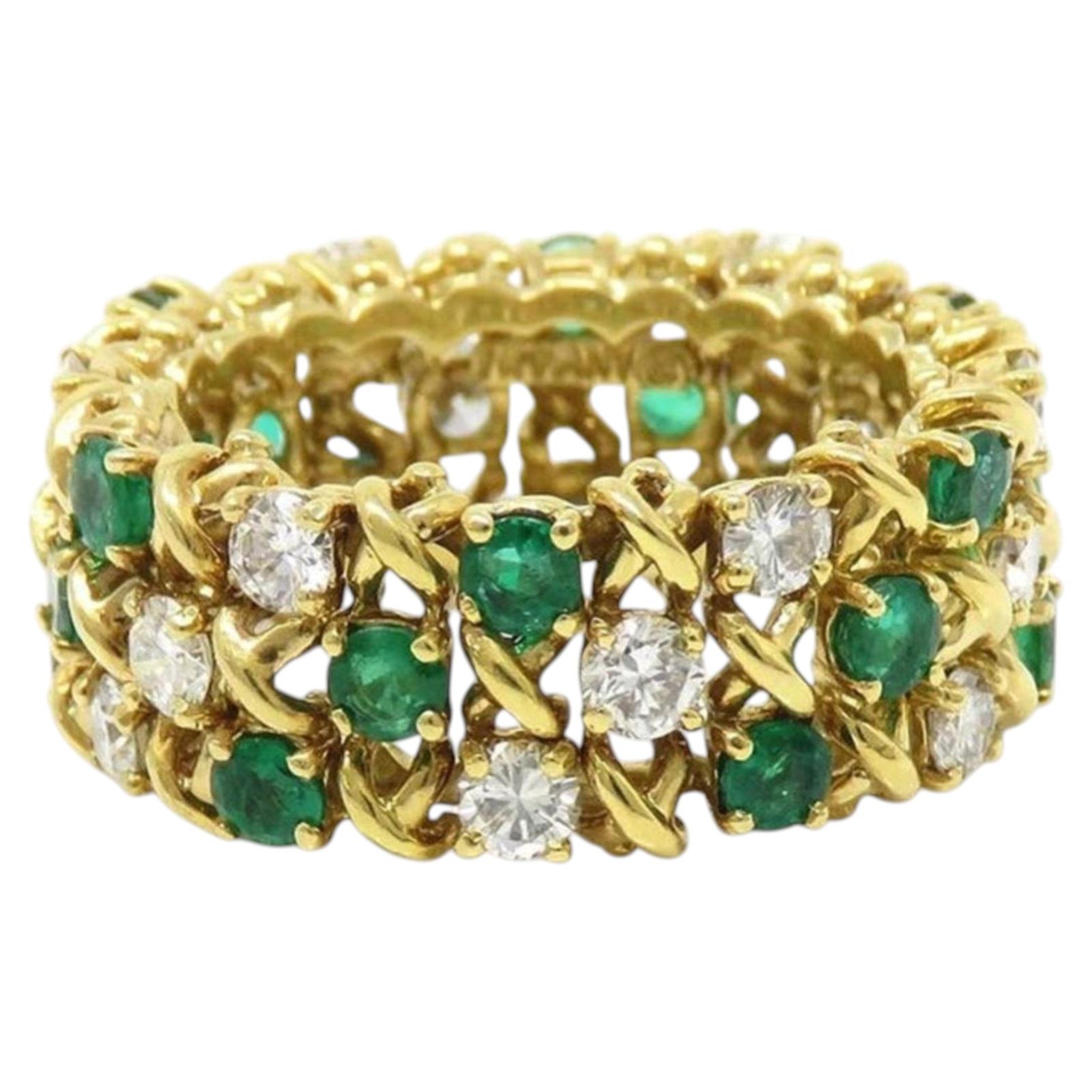 Tiffany & Co., bague jonc 18 carats avec diamants et émeraude de 2,50 carats