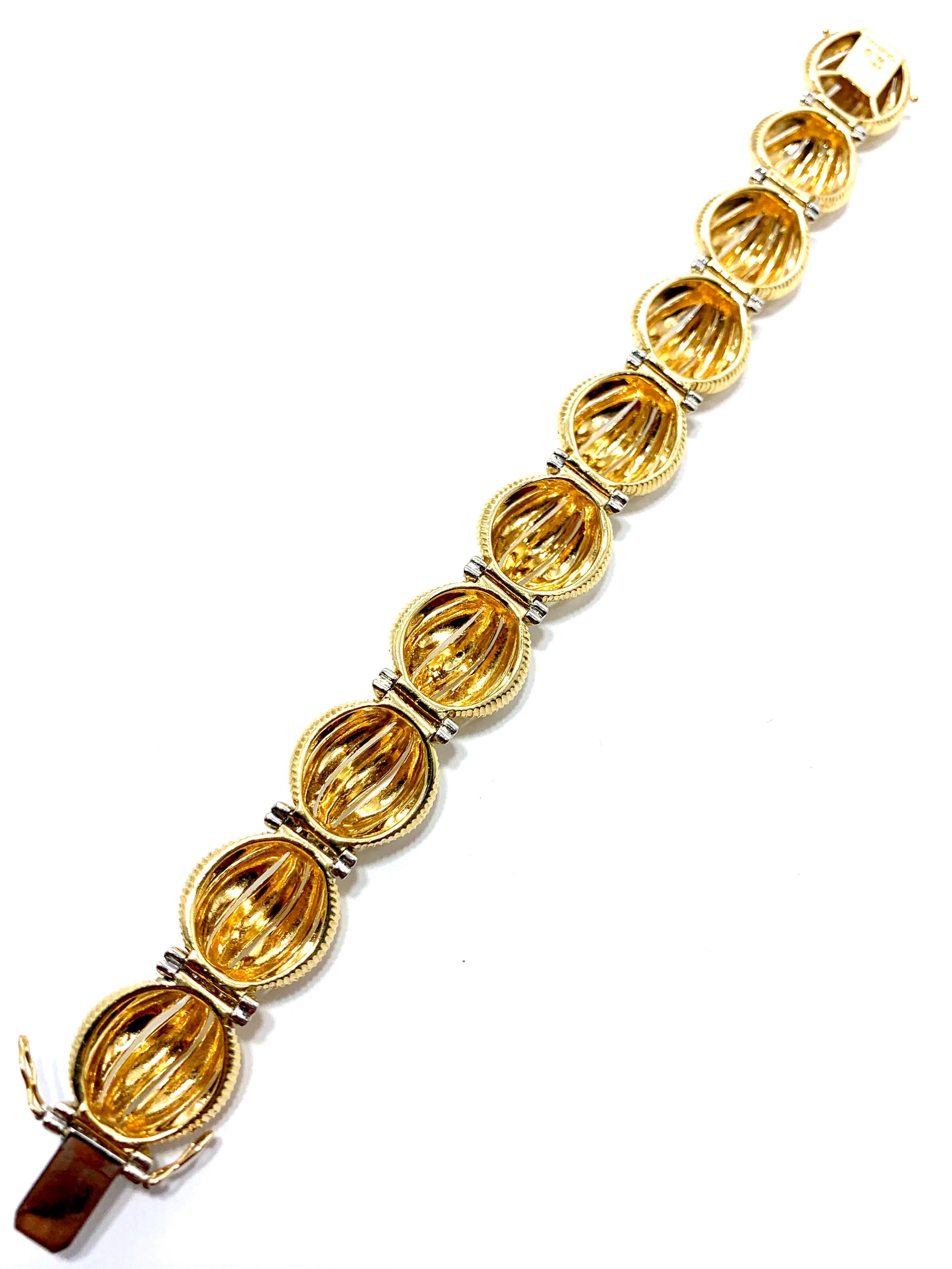 Tiffany & Co. 2.50 Carat Round Diamond and Domed Textured Gold Link Bracelet 1