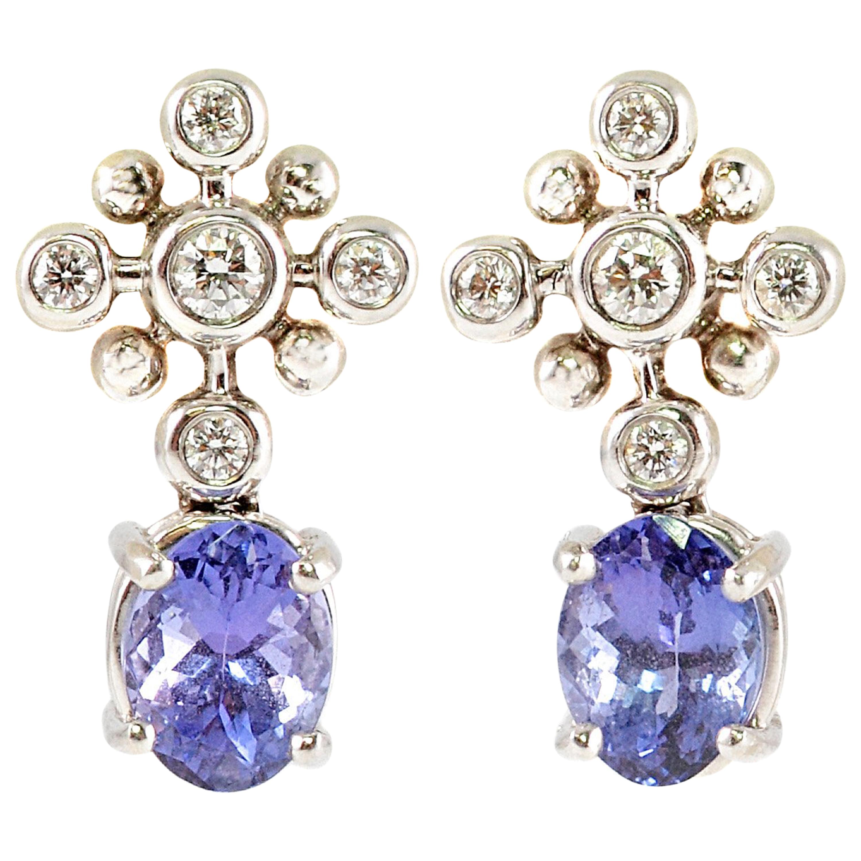 Tiffany & Co. 2.50 Carat Tanzanite Diamond Plat Earrings "Snowflake Collection" For Sale
