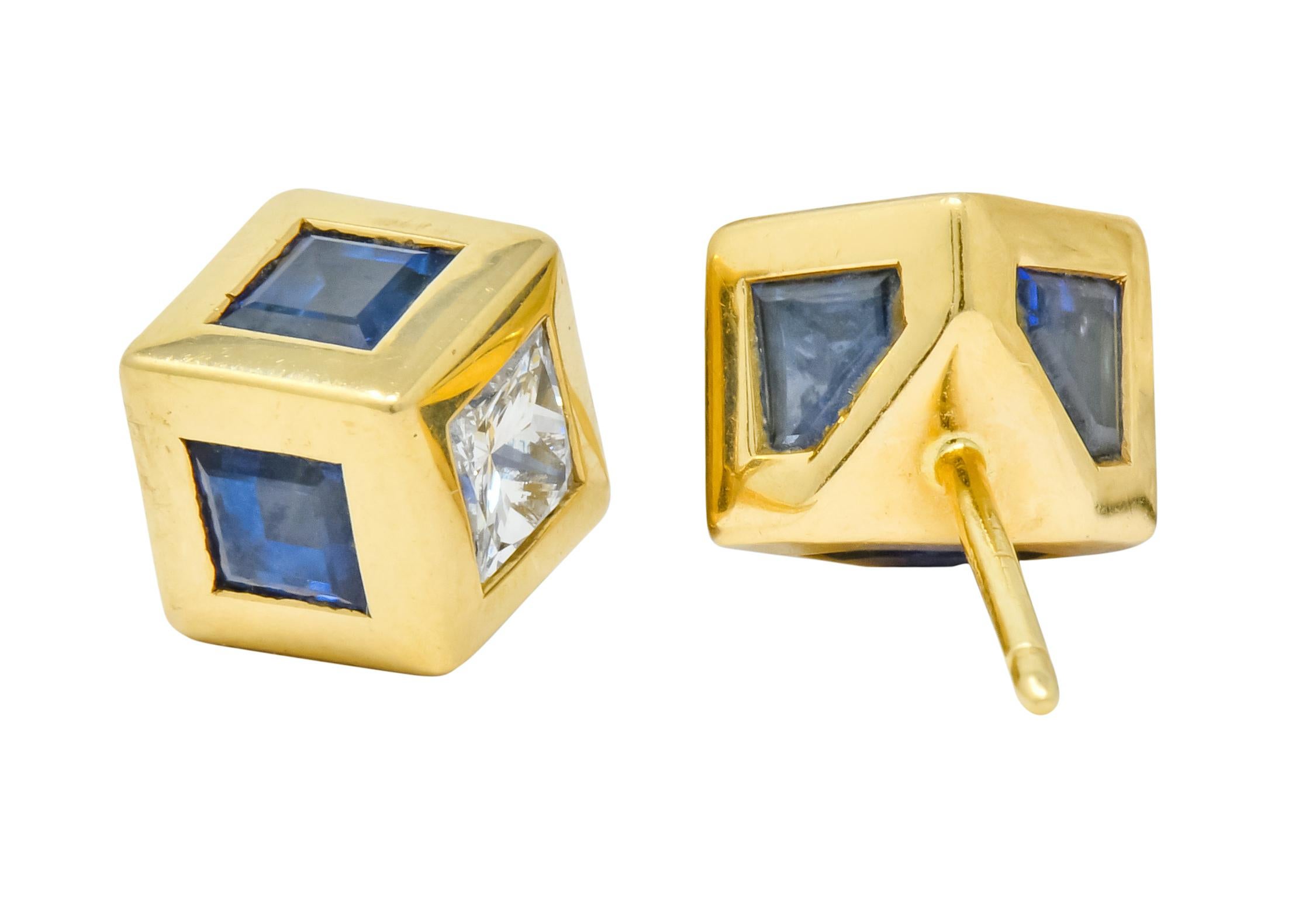 Women's or Men's Tiffany & Co. 2.55 Carat Sapphire Diamond 18 Karat Gold Contemporary Earrings