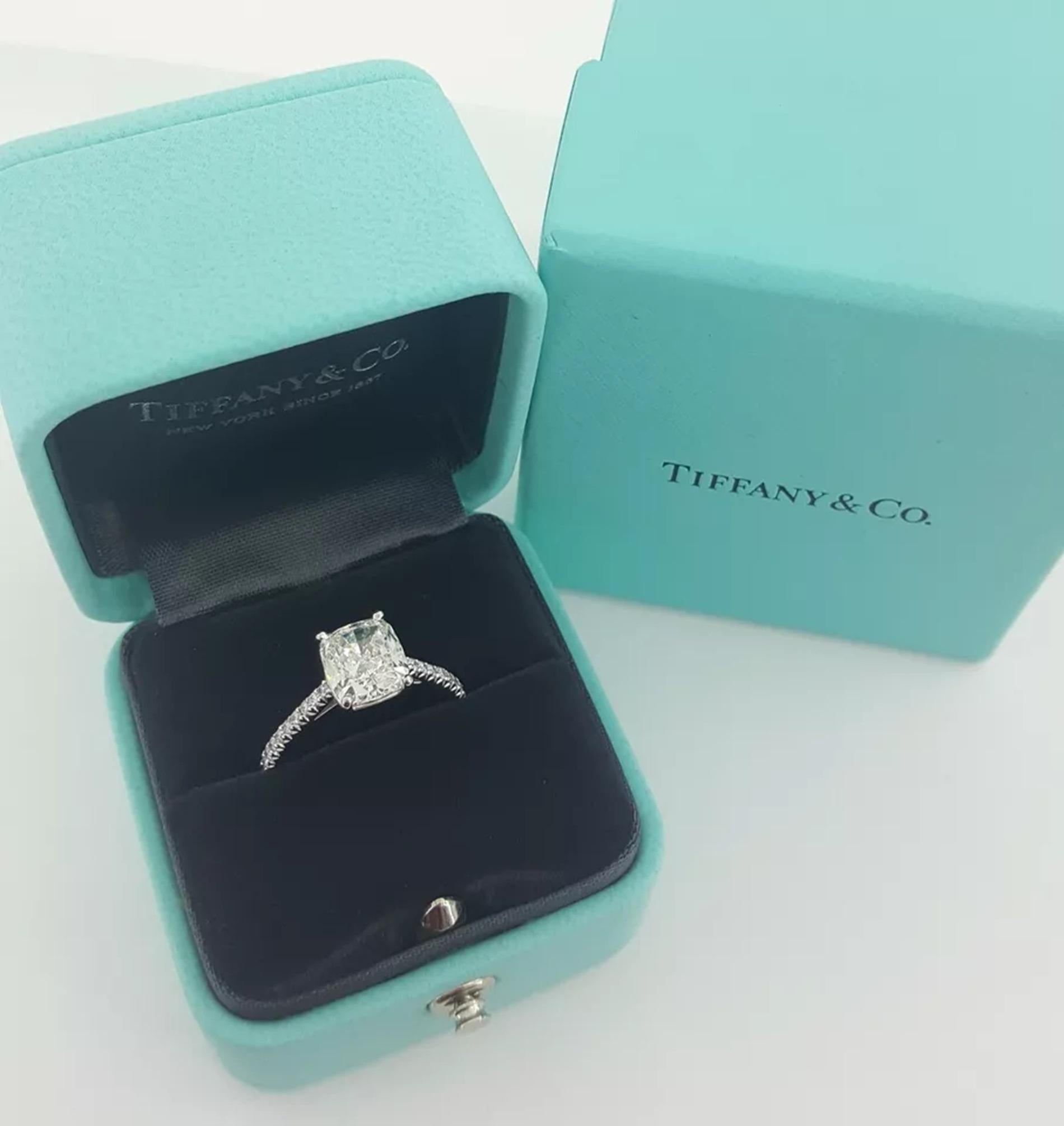Cushion Cut Tiffany & Co. 2.59 Ct Novo Platinum Cushion Brilliant Cut Diamond Ring